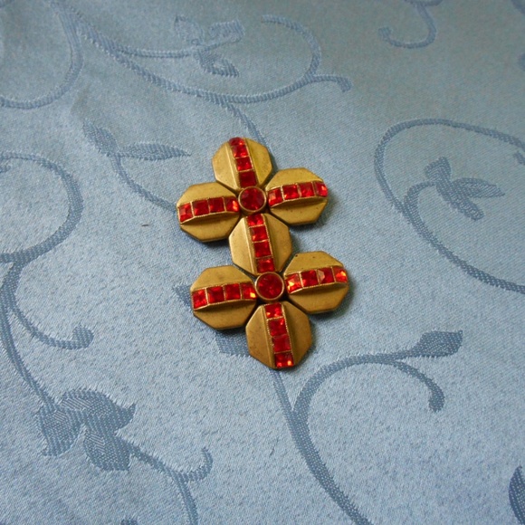 Vintage Art Deco Czech Belt Buckle gold tone & red